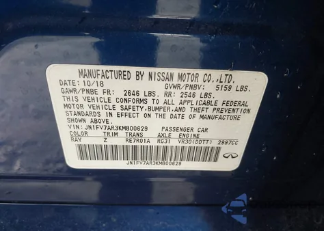 2019 Infiniti Q50 3.0T Red Sport 400 z USA, uszkodzony, nr VIN JN1FV7AR3KM800629